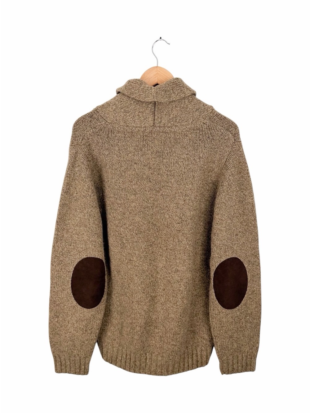L.L. Bean Men’s Medium Lambswool Shawl Collar Sweater Textured Brown Elbow Patch - Picture 7 of 10